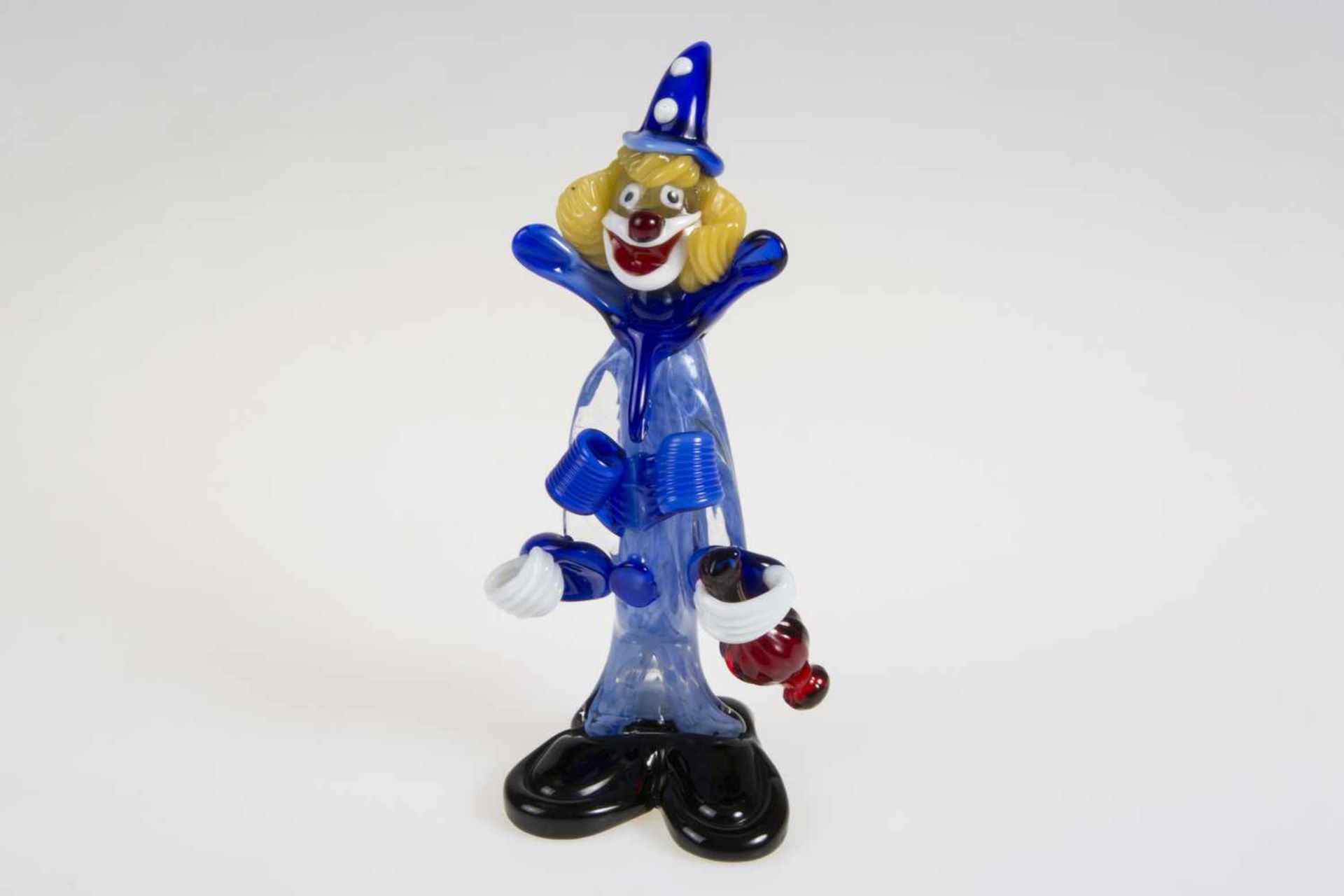 Figur, Clown aus mehrfarbigem dickwandigen Glas, Murano, Italien, Anfang 20.Jh., Höhe 24 cm;