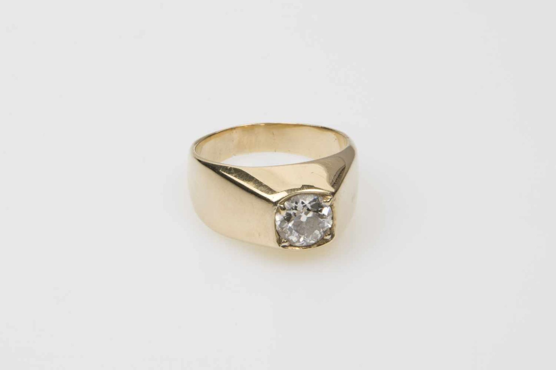 Brillantsolitär-Ring ca.1,60ct Gold 585 mit 1 Altschliffbrillant, RW 60, 13 g;