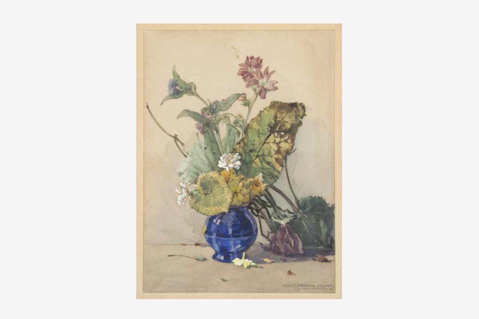 Gustav Feith (Wien 1875-1951) Wiesenblumen in blauer Vase, Aquarell auf Papier, signiert Gust.Feith,