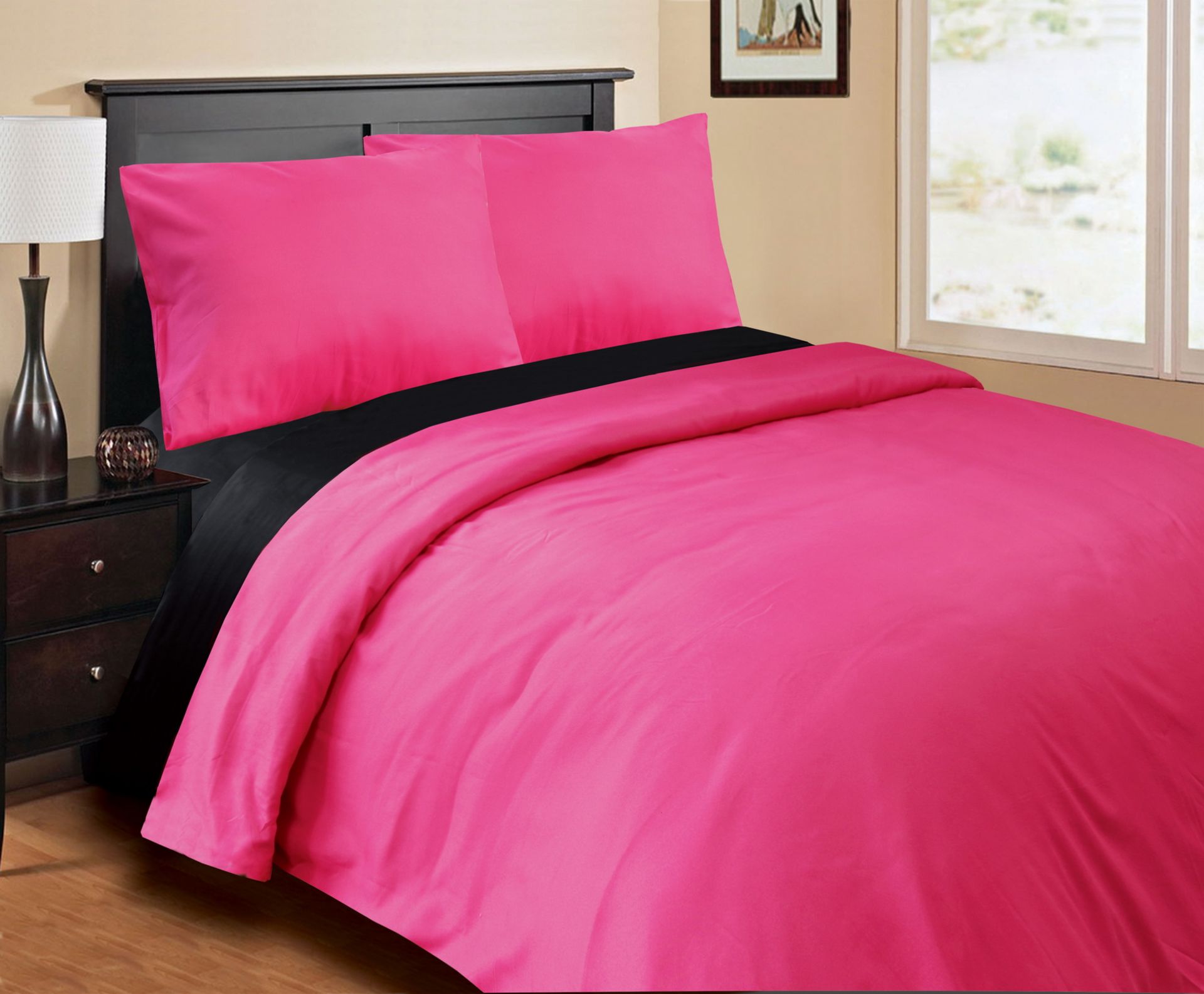 10 x Single Luxury Comfytex Reversible Bed Set Pink/Black 135x200cm (Delivery Available)