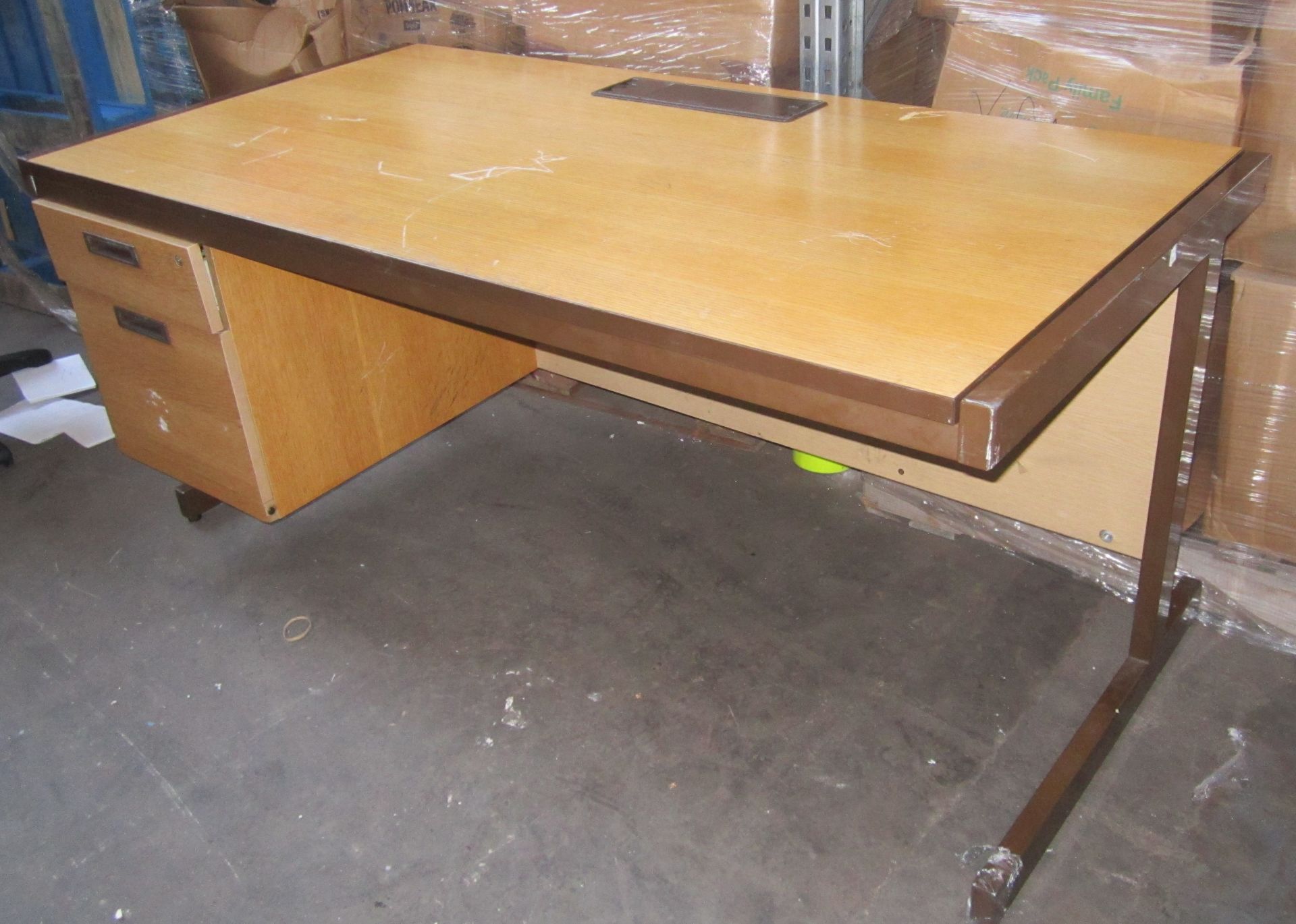 Furniture - Office Desk With Pedistal Attatched, Dark Brown Wood, 6.3x31.5x28.5'' - Image 2 of 7