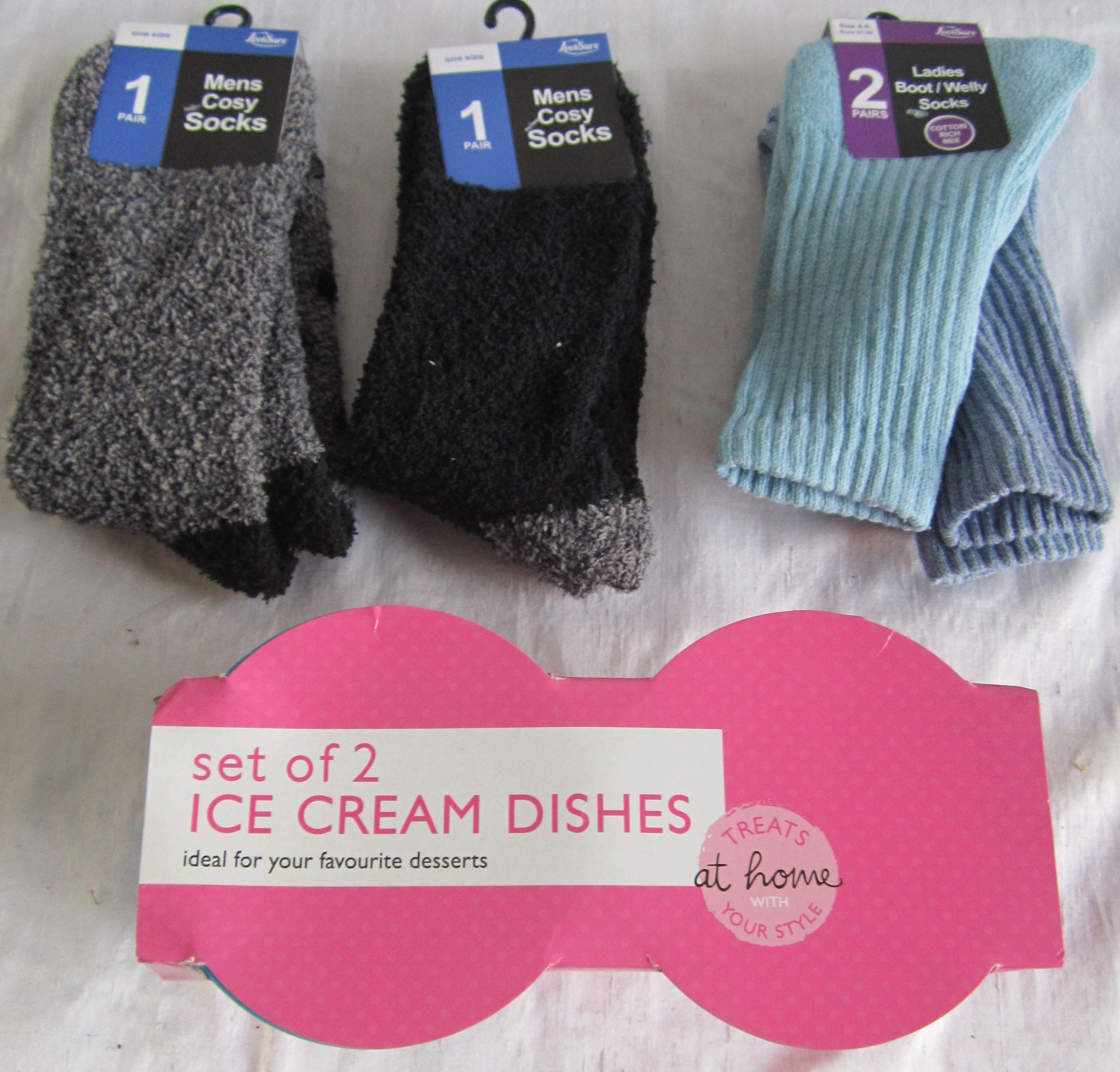 53 Pc Joblot Of Socks/Ice Cream Dishes, See Description/Delivery Available