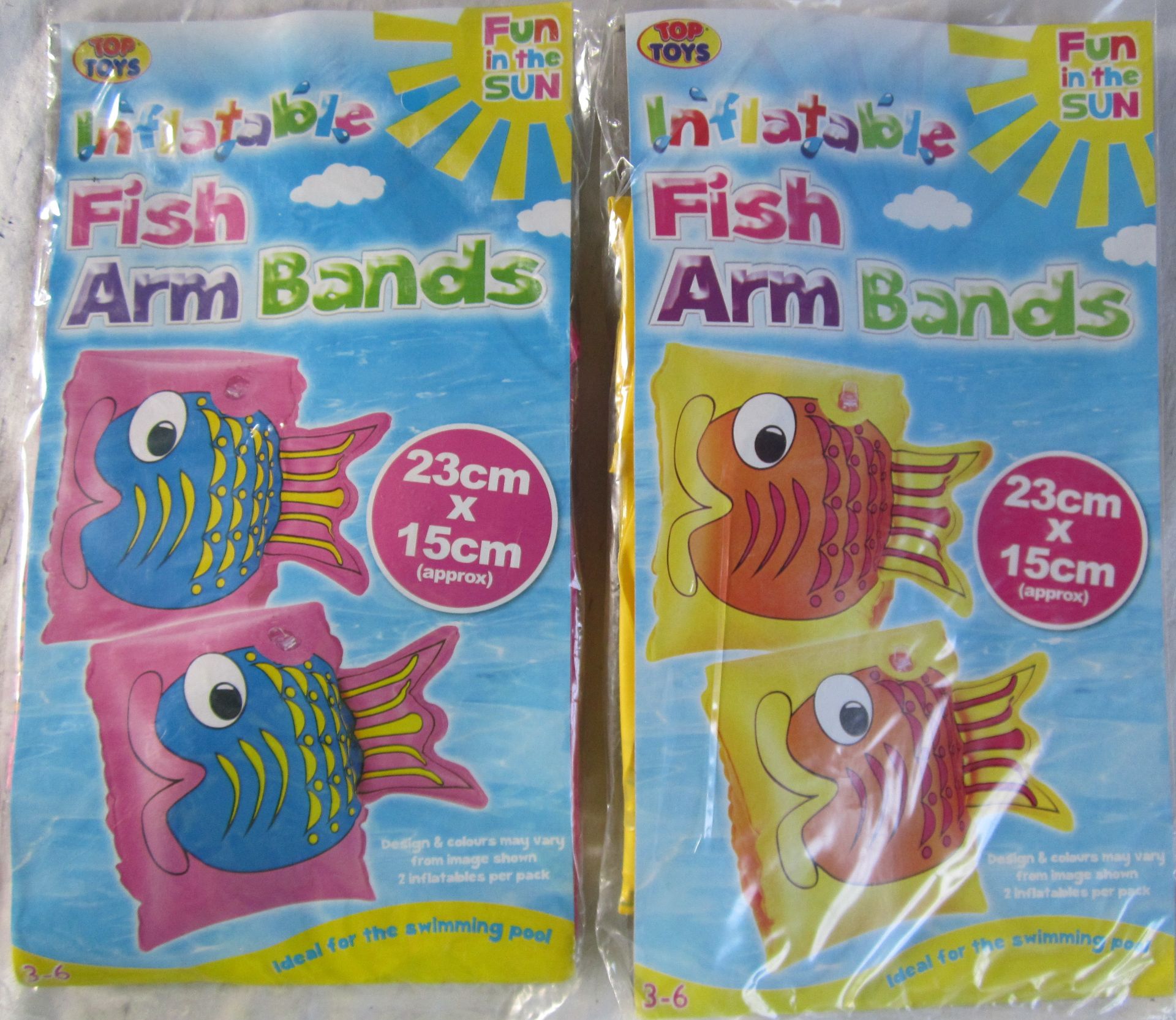 14 x Top Toys, Inflatable Fish Armbands, Pink/Yellow (Delivery Available) Ages 3-6, 23x15cm Approx