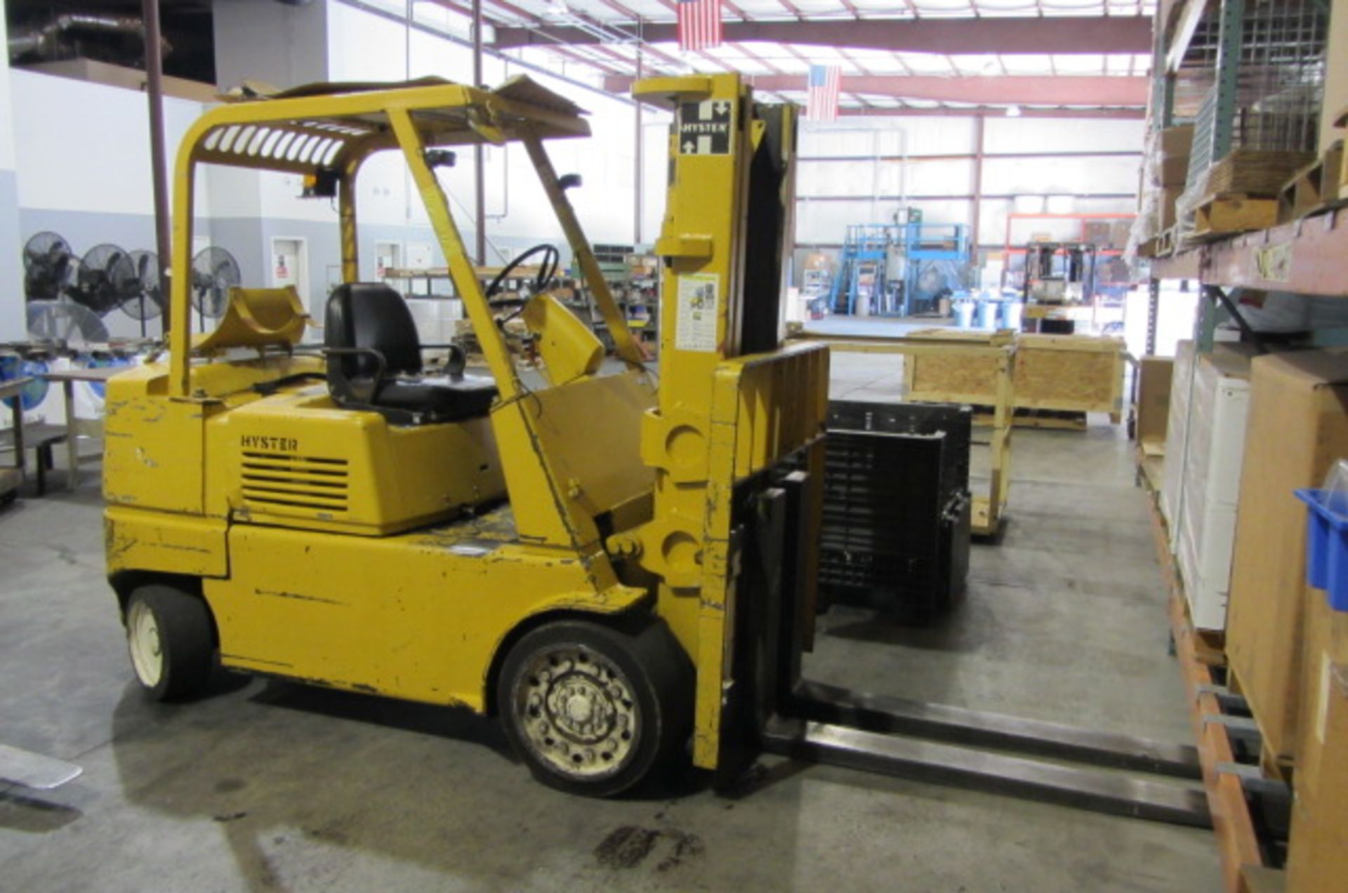 Hyster Model S100E 10,000lb Propane Forklift with 3-Stage Mast, 6' Forks, Headlights, (4) Hard