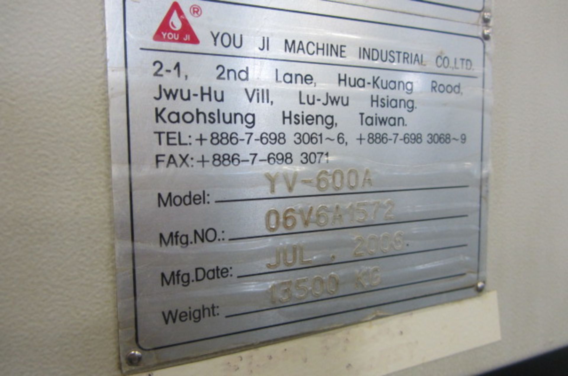 Youji Model YV600A CNC Vertical Turning Center with 24'' 4-Jaw Power Chuck, Approx 33'' Max. - Image 7 of 8