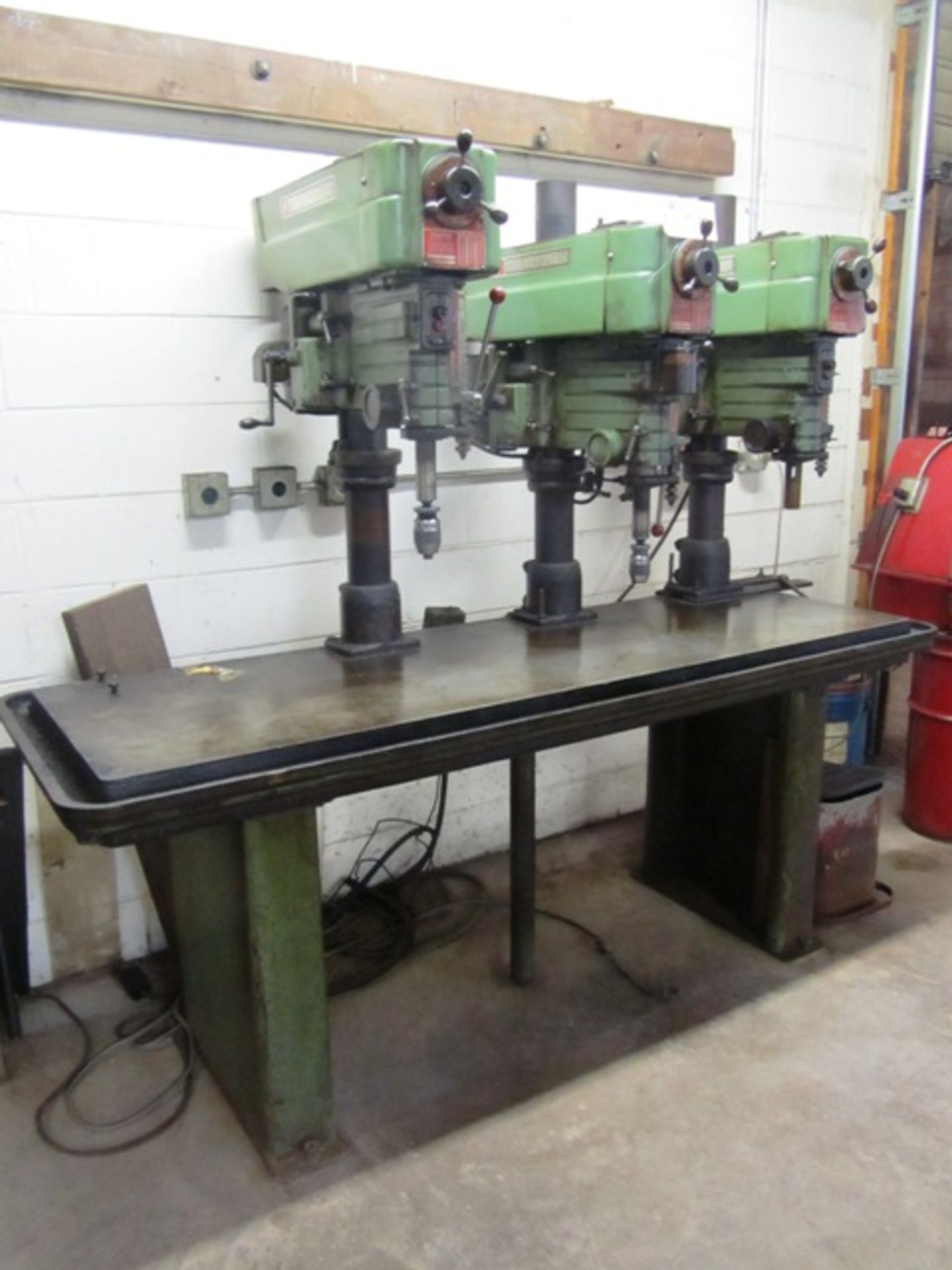 Powermatic Model 1200 20'' 3 Head Production Drill with Adjustable Heads, 24'' x 80'' Work Table,