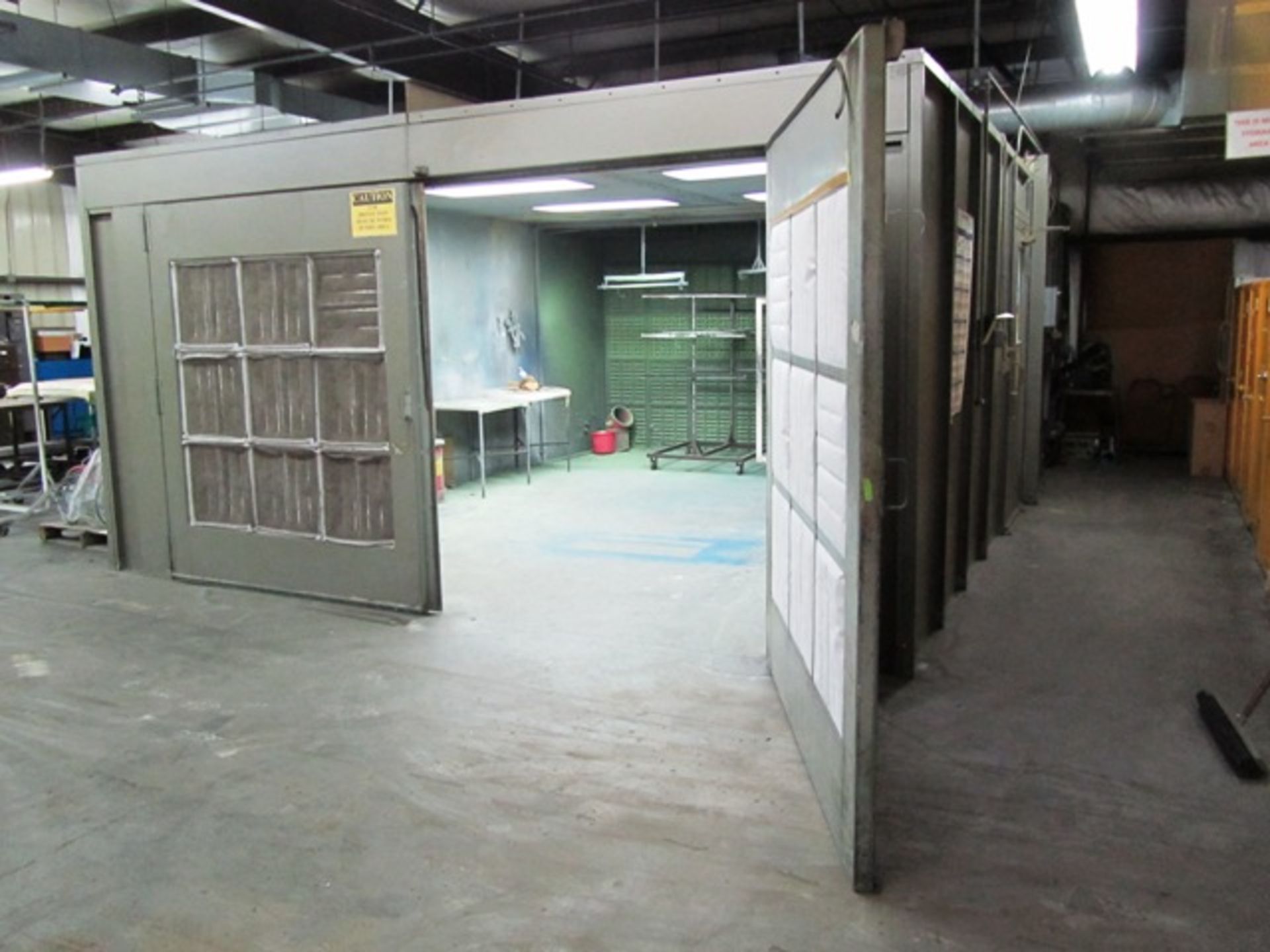 14' W x 20' L x 8' H Wet Paint Booth with Top Rear Exhaust, Double Doors, Explosion Proof Lights,