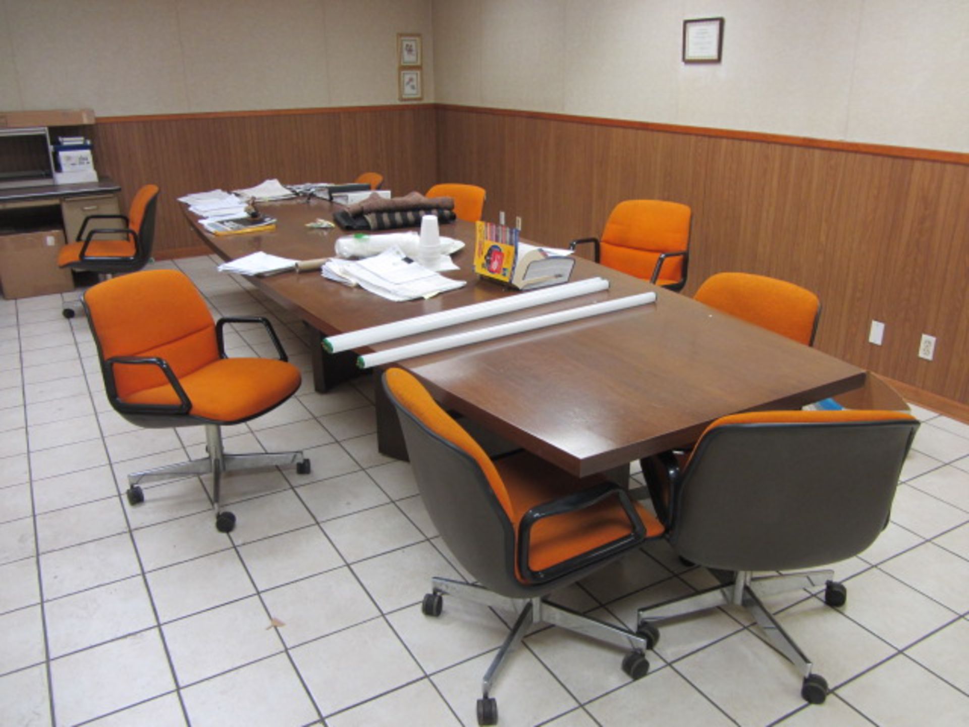 54'' x 180'' Conference Table & Retro Orange Chairs