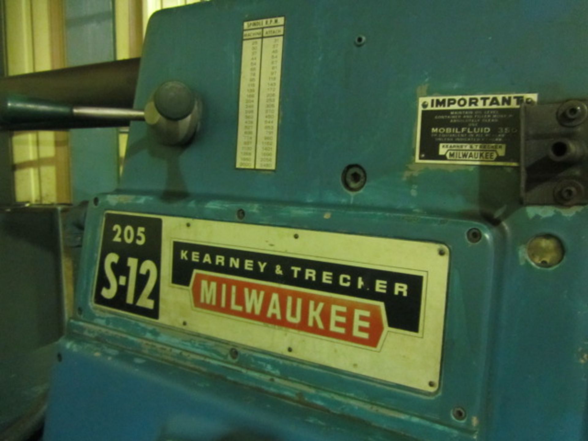 Kearney & Trecker Model S12, 205 Milwaukee Horizontal Milling Machine with 12'' x 56'' Power Feed - Image 5 of 6