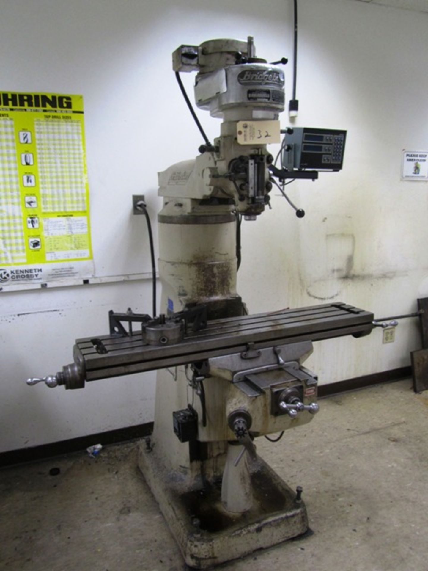 Bridgeport Vertical Milling Machine with 9'' x 48'' Tslotted Table, Spindle Speed to 2720 RPM,