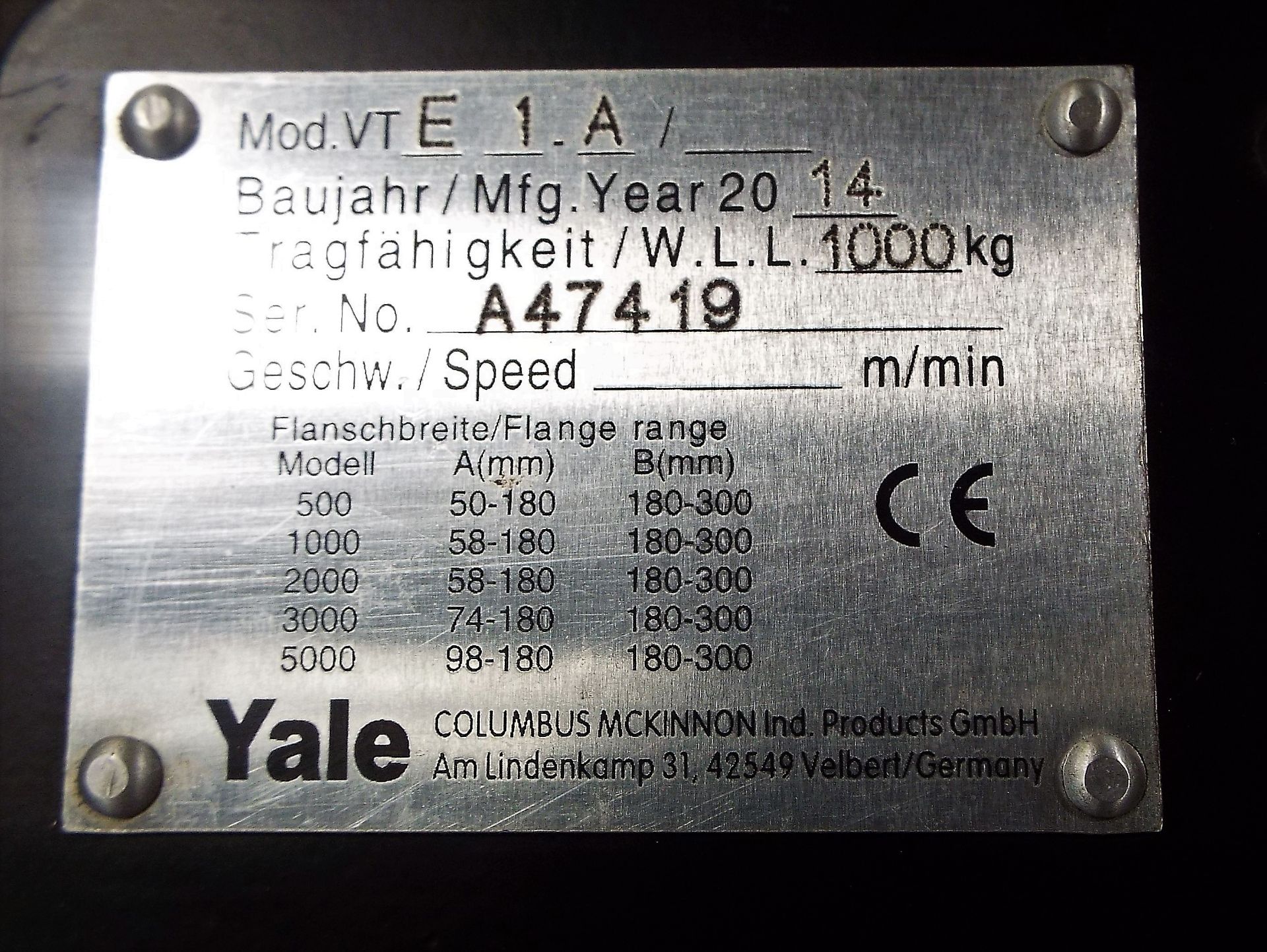 Yale CPVF 2-8/5-4 250Kg Electric Hoist - Image 5 of 5