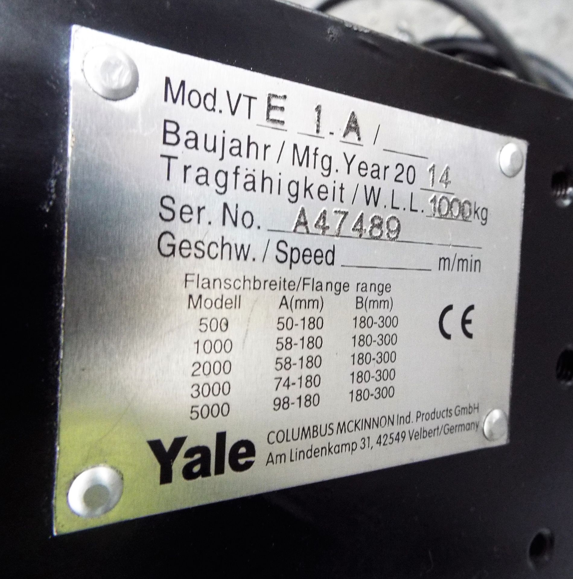 Yale CPVF 2-8/5-4 250Kg Electric Hoist. - Image 4 of 4