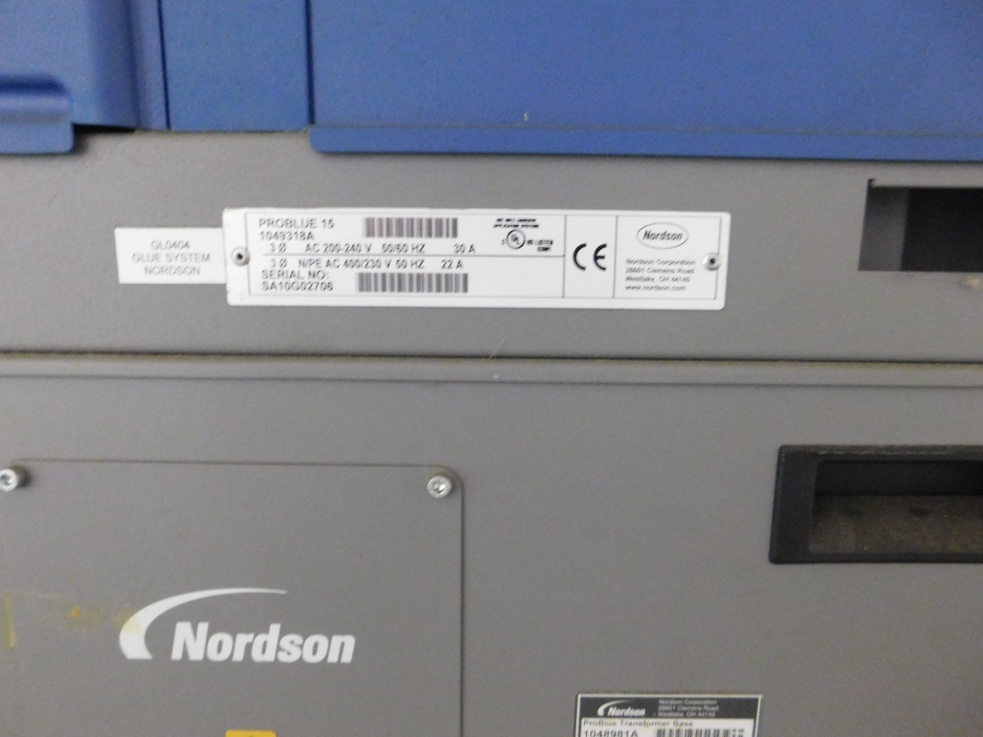 Nordson Problue 15 Adhesive Melter Sn: SA10G02706 and Problue 1048981A Transformer Sn:SA10k60677, - Image 2 of 7