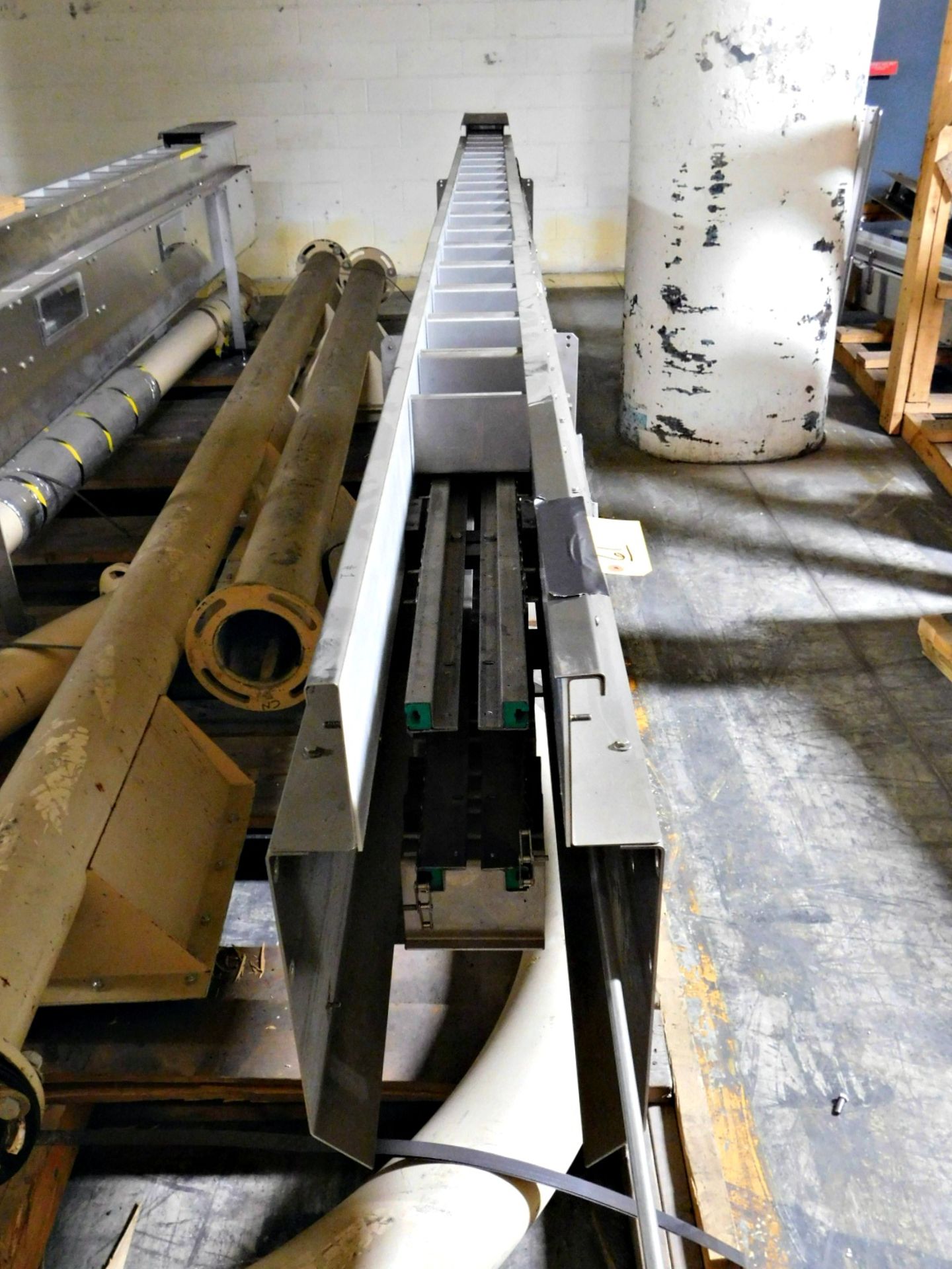 Stainless steel conveyor 17' 2" x 5" qty 2 & pipes :equipment located at Clark Logistic Services | - Image 4 of 5
