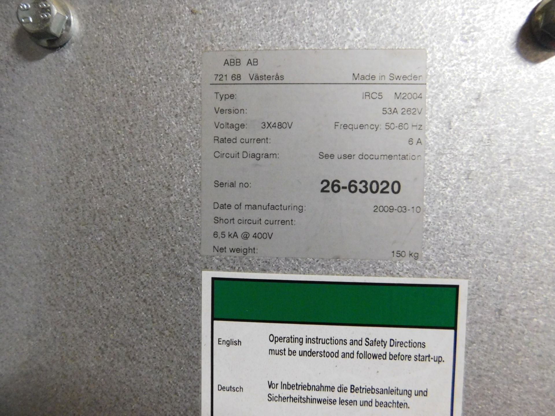 ALLEN BRADLEY 721 68 Vasteras Type of robot IRB2600, Type IRC5 M2004 Ver. 53A 262V, voltage 3X480V - Image 5 of 15