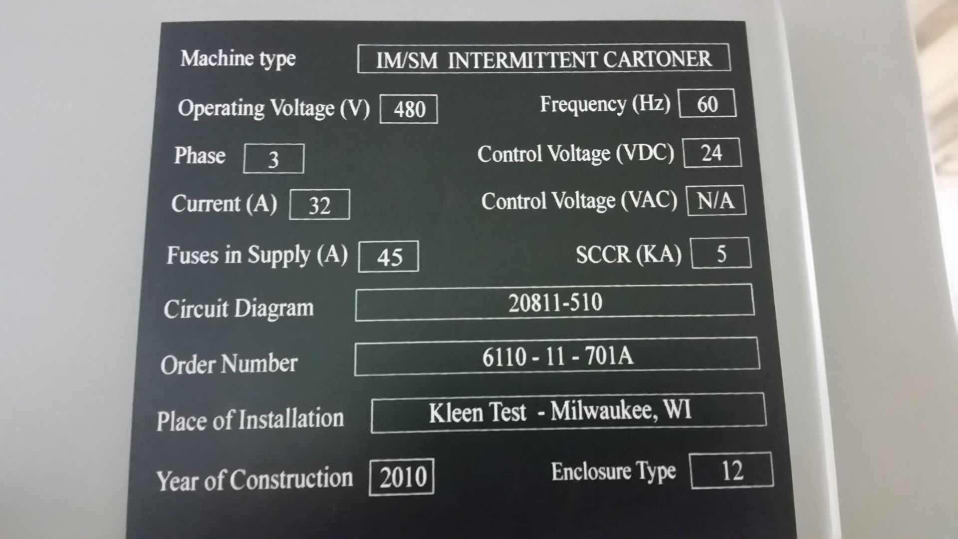 KHS IM/SM INTERMITTENT CARTONER YEAR 2010 SN: 20812-510 with Mclean M520446G002,Compact Indoor Air - Image 4 of 29