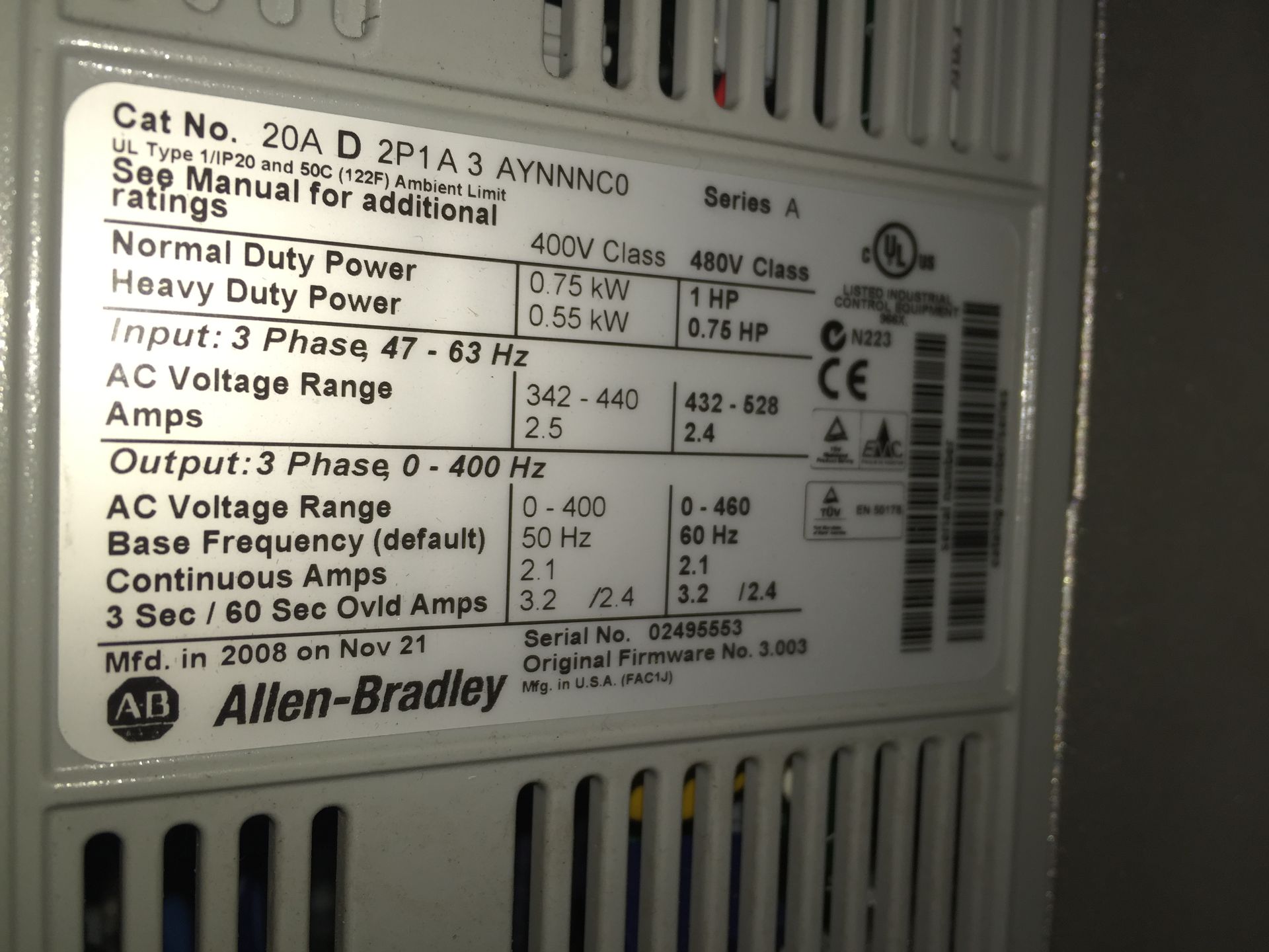 Load PLC Electrical Panel ,480v packaging conveyor, Allen Bradley 22B-D6P0N104 , Allen bradley Power - Image 25 of 26