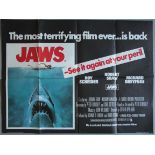 "Jaws" Re-release British Quad film poster plus "Jaws 2" regular style British Quad,