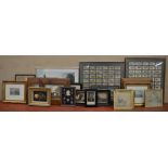 3 framed and glazed sets of cigarette cards together with various other pictures and prints