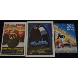 3 reproduction European racing posters including a 1959 Le Mans example,