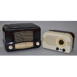 2 vintage bakelite radios: Ferguson 203 in white and a Cossor 464AC in black