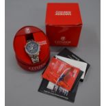 A Citizen Eco Drive Red Arrows steel cased wrist watch with box.