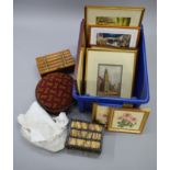 Mixed lot of collectables including EPNS flatware, a vintage footstool, pictures and prints etc.