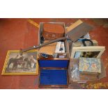 A large mixed lot of collectables including railwayana, tins, cutlery, prints etc.