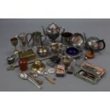 A mixed lot of metalware including pewter and brass etc