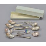7 silver and white metal souvenir spoons, some with British hallmarks some with Continental marks.