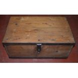 A vintage wooden trunk with metal banding. 66cm long.