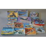 16 x Italeri 1:48 scale model aircraft & helicopter kits. Viewing recommended.