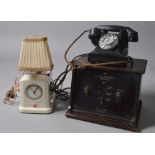 A good interesting mixed lot of collectables including cased set of scales, bakelite telephone,