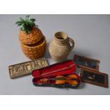 A mixed lot of collectables including sliding Magic Lantern slides, a pineapple wine cooler,