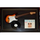 Human League "Dare" album and Electric guitar framed in case and ready for display.