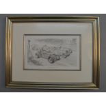 TONY SMITH. A pencil sketch entitled "Start-Line Dieppe 1935". Framed and glazed.