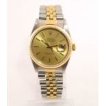 A gents bi-metal ROLEX Datejust wristwatch with champagne dial & jubilee bracelet,