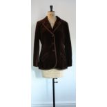 1970s Andre Peters blazer in rich brown cotton velvet with grosgrain piping.