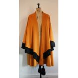 1970s rare Hardy Amies brushed wool, gold and black cape.