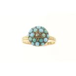 A Victorian pave set turquoise & diamond set ring, marked 15ct & approx 2.