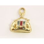 A modern 'hand bag' charm, stamped GUCCI & 750 with clip fitting & enamel decoration, approx 8.