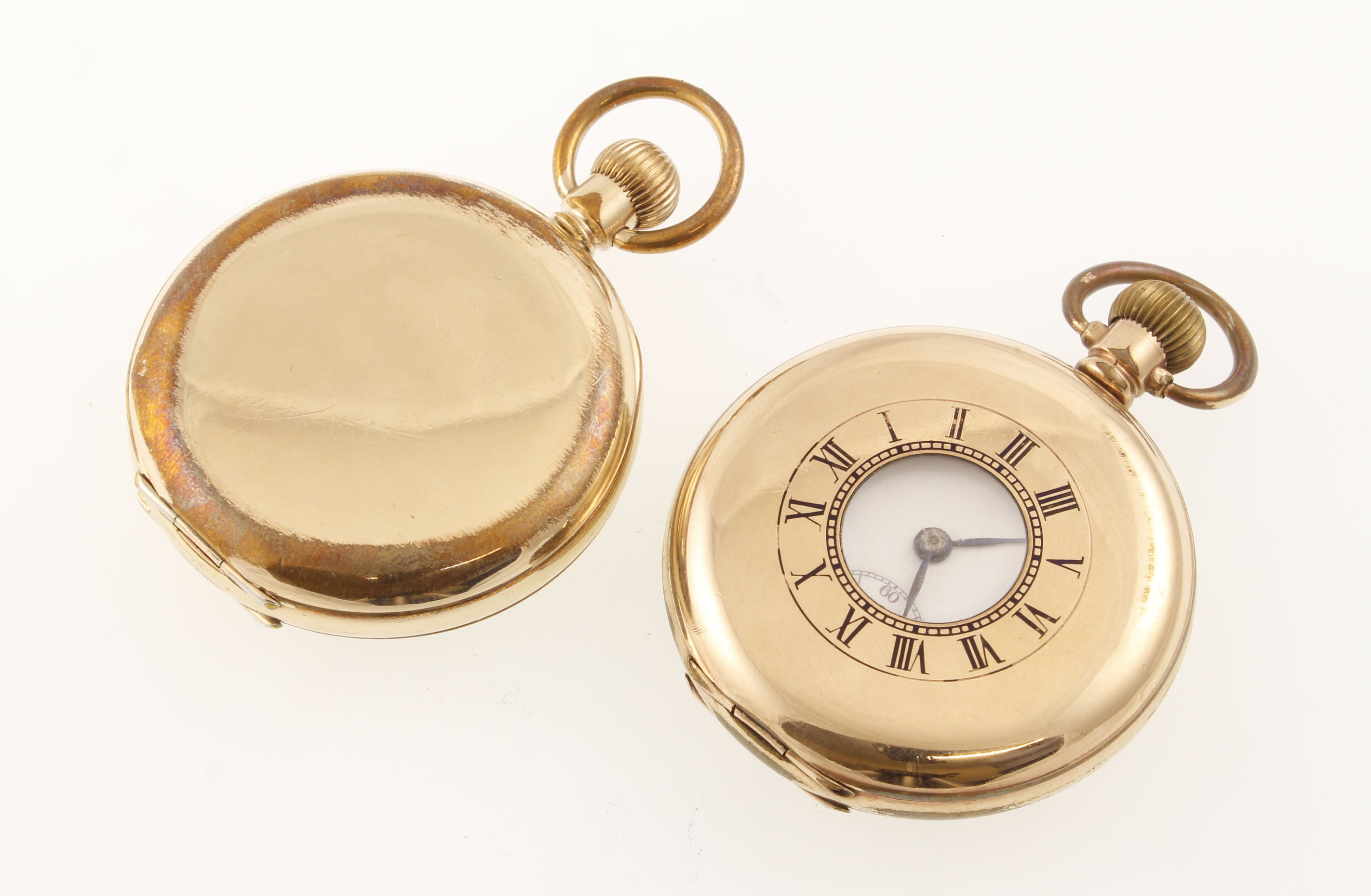 A gold plated unsigned half hunter pocket watch with working 17 jewel movement,