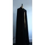 1930s black silk velvet and silk lined floor length cape/cloak.