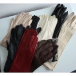 A job lot of 9 pairs of kid leather gloves, 2 silk scarves and a pair of Jan Shilton court shoes.