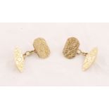 A pair of Victorian 9ct rose gold cufflinks with chain fittings & engraved foliate decoration,