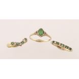 Three modern 9ct H/M rings all emerald & diamond set, together approx 3.