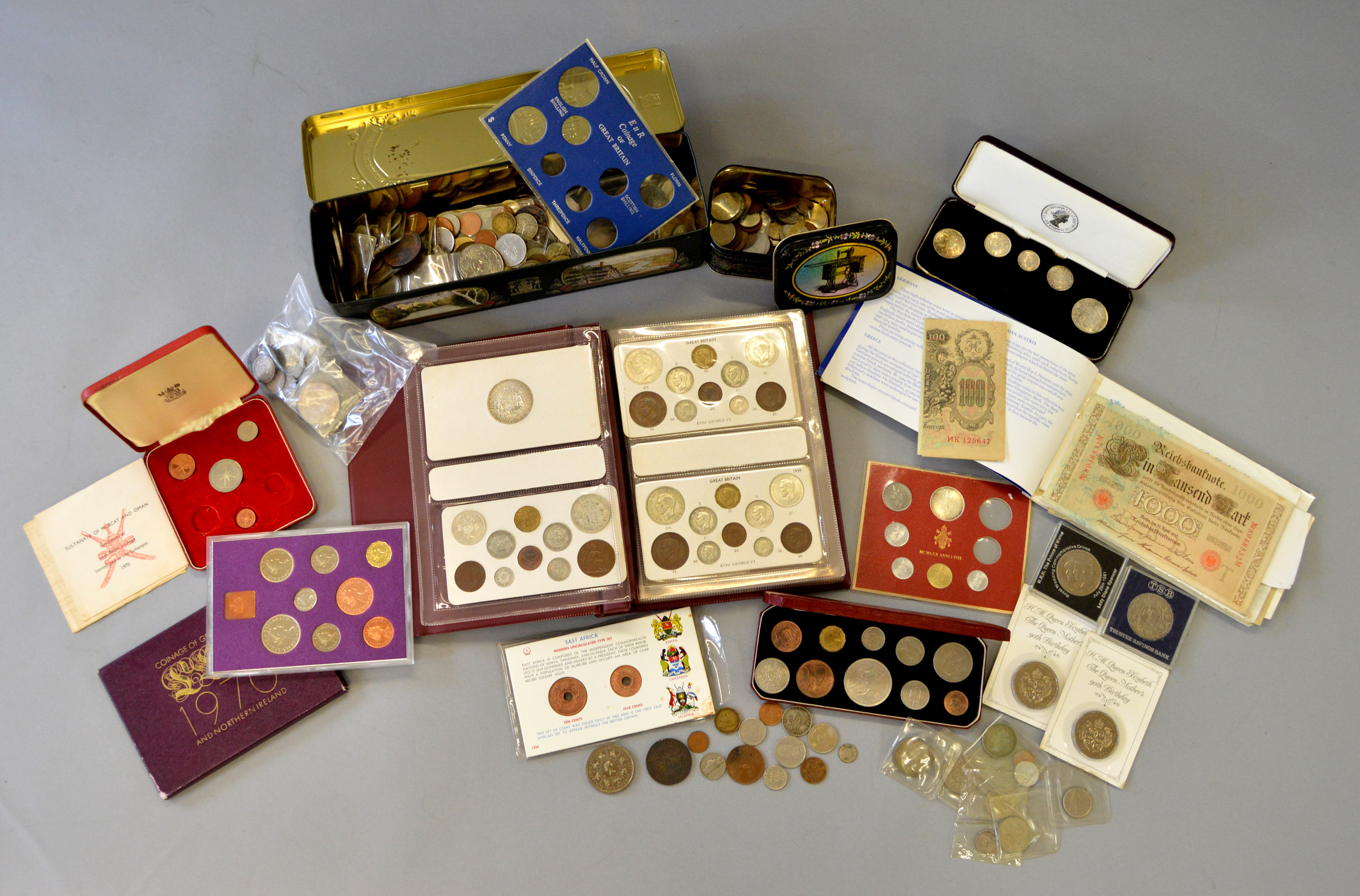 A boxed quantity of assorted coins including Victorian double florins, Georgian half-crowns, - Image 2 of 2