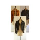 3 Vintage leather men's jackets. 1 x classic black leather biker jacket.