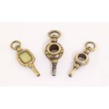 Three Victorian gilt watch keys,