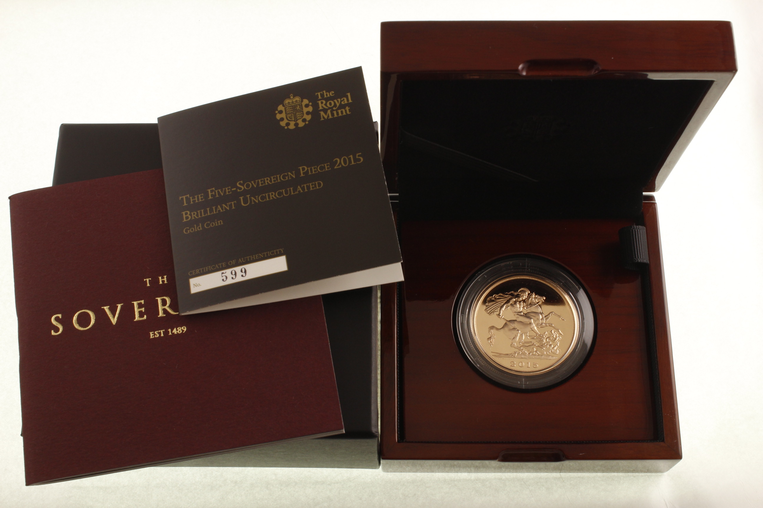 Royal Mint 2015 £5 gold proof coin with box and certificate - Image 3 of 3